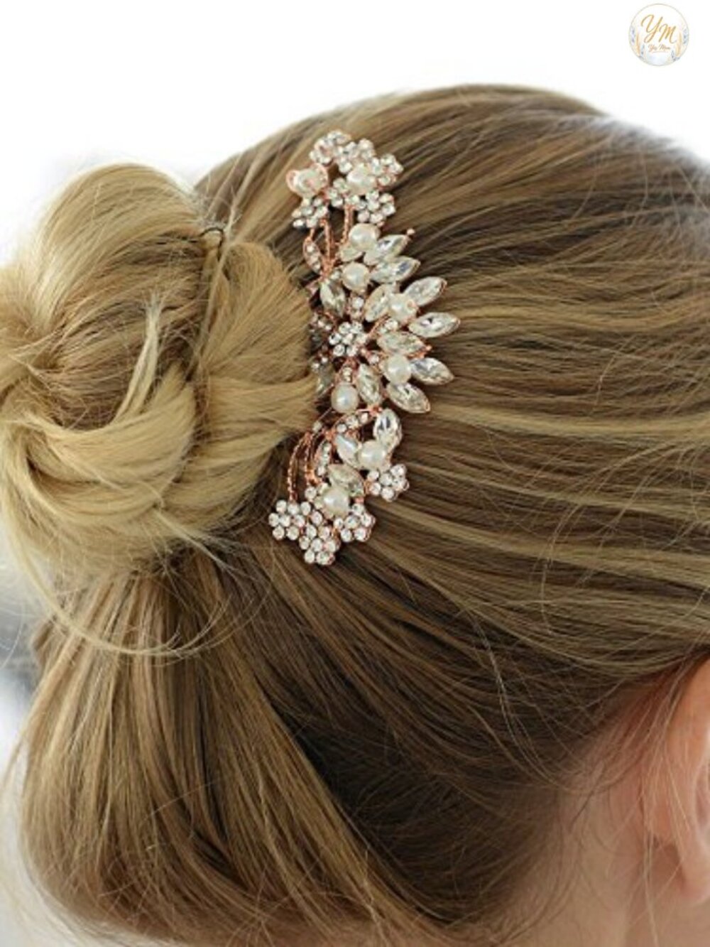 Vintage Bridal Hair Comb with Simulated Pearl Crystal Accents - Picture 2 of 6